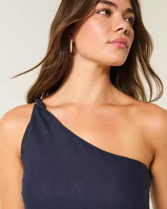 Linen-Blend Asymmetrical Mini Dress