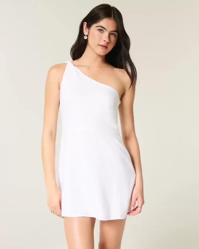 Linen-Blend Asymmetrical Mini Dress