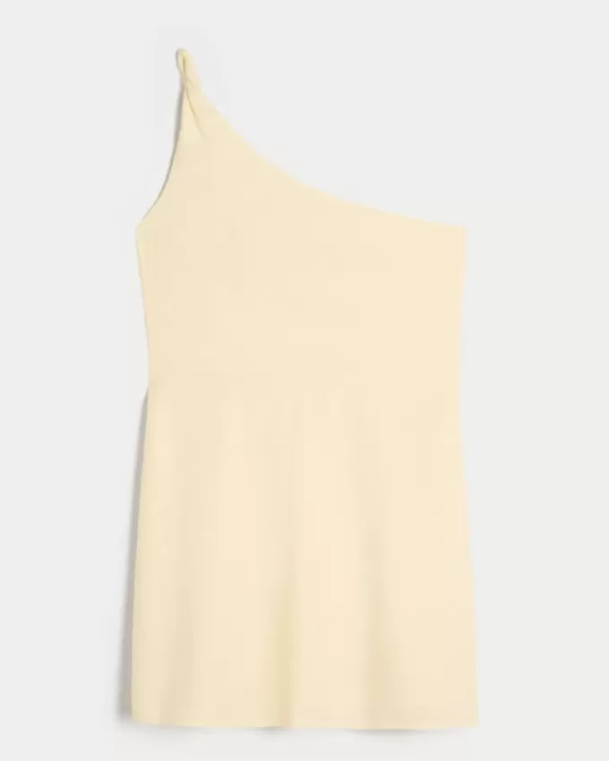 Linen-Blend Asymmetrical Mini Dress