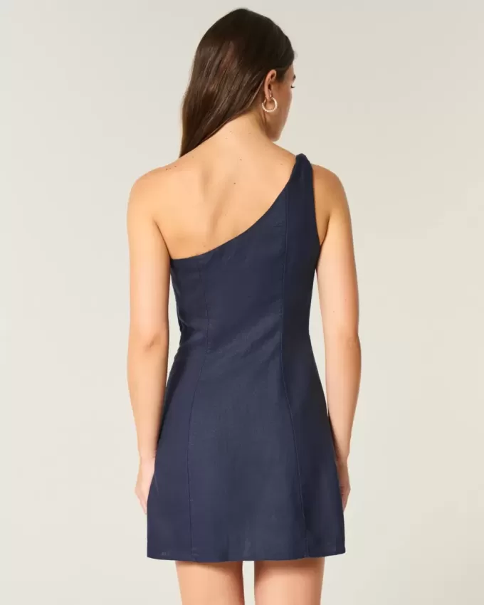 Linen-Blend Asymmetrical Mini Dress