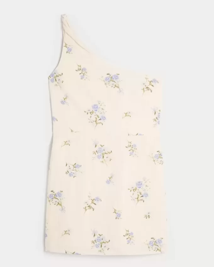 Linen-Blend Asymmetrical Mini Dress