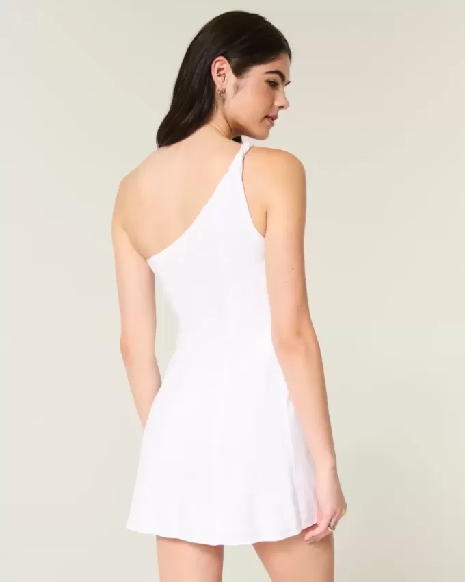 Linen-Blend Asymmetrical Mini Dress