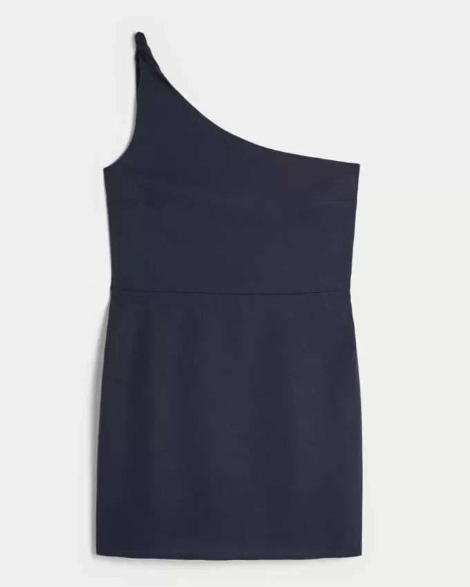 Linen-Blend Asymmetrical Mini Dress