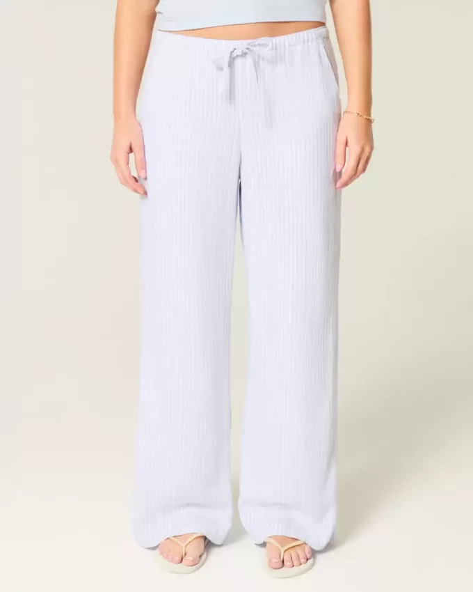 Linen-Blend Baggy Pull-On Pants