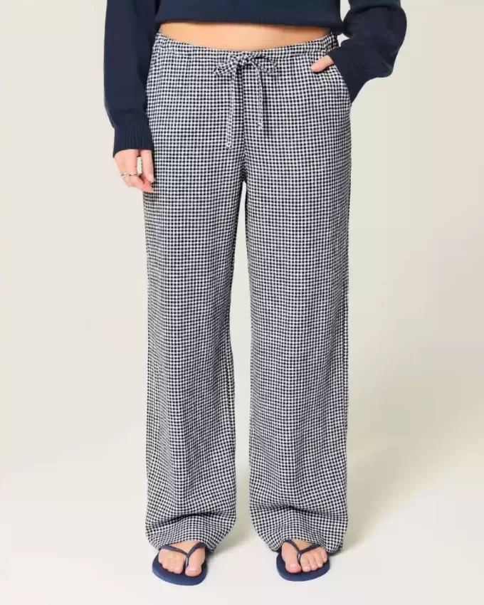 Linen-Blend Baggy Pull-On Pants