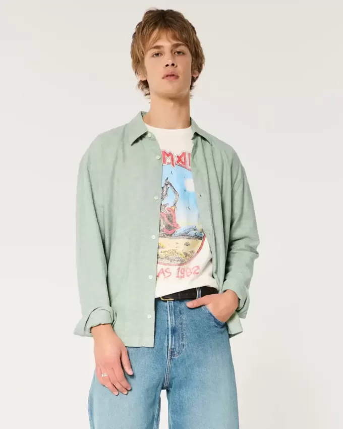 Linen-Blend Button-Through Shirt