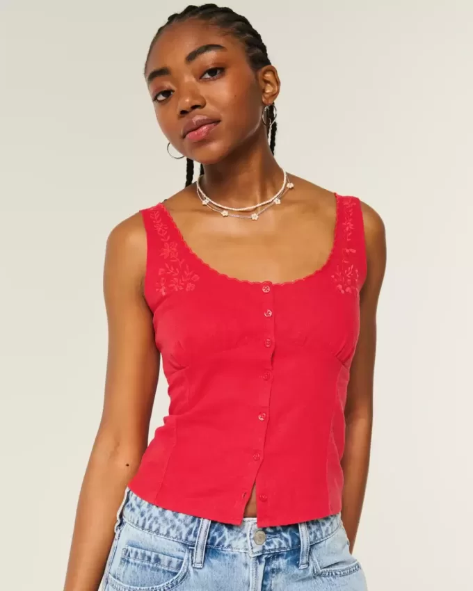 Linen Blend Button-Through Top