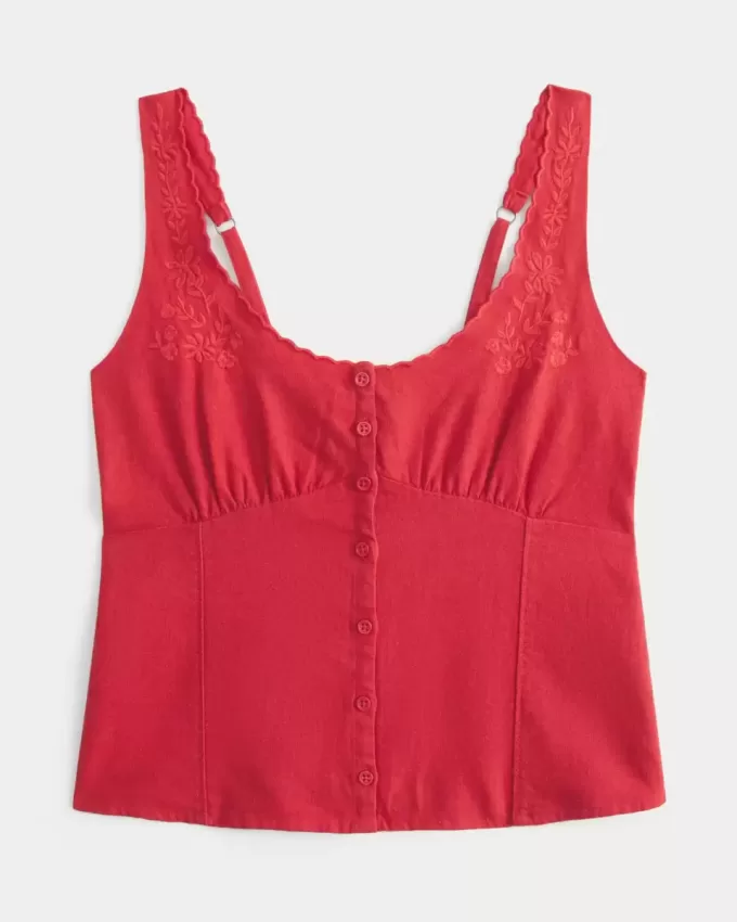 Linen Blend Button-Through Top