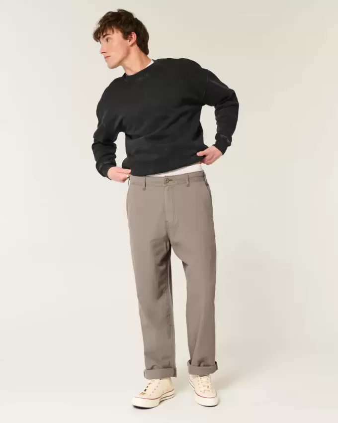 Linen-Blend Flex Waist Baggy Pants
