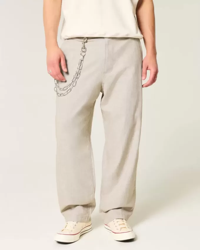 Linen-Blend Flex Waist Baggy Pants