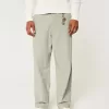 Linen-Blend Flex-Waist Baggy Pants
