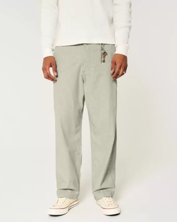 Linen-Blend Flex-Waist Baggy Pants