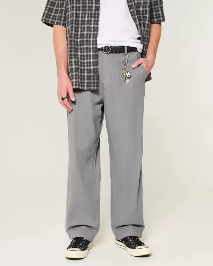 Linen-Blend Flex Waist Baggy Pants