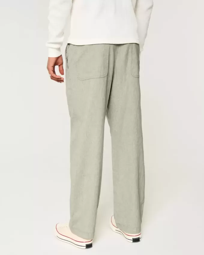 Linen-Blend Flex-Waist Baggy Pants