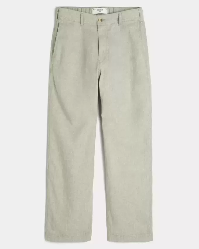 Linen-Blend Flex-Waist Baggy Pants
