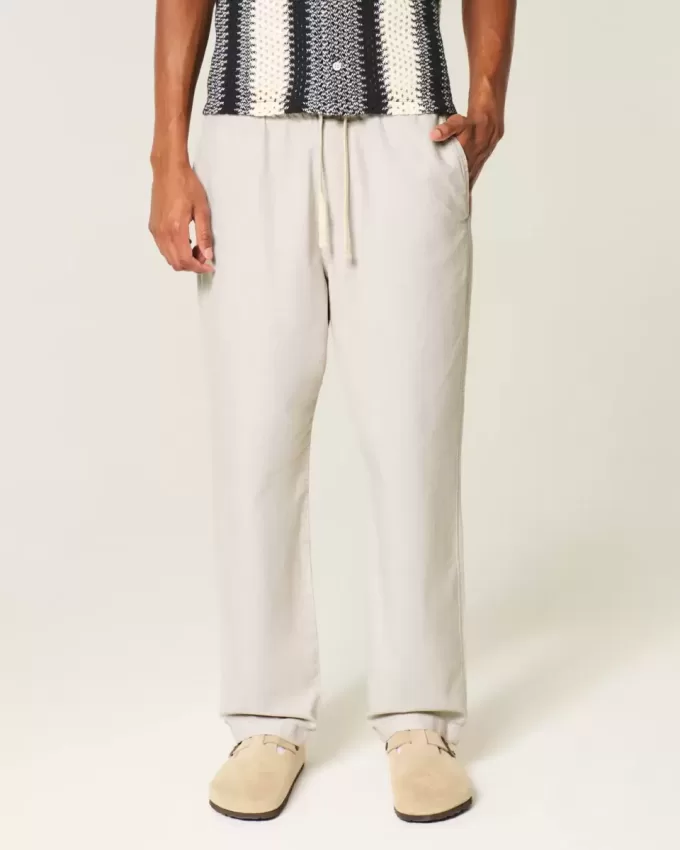 Linen-Blend Loose Pull-On Pants