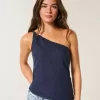 Linen-Blend One-Shoulder Top