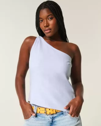 Linen-Blend One-Shoulder Top
