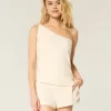 Linen-Blend One-Shoulder Top