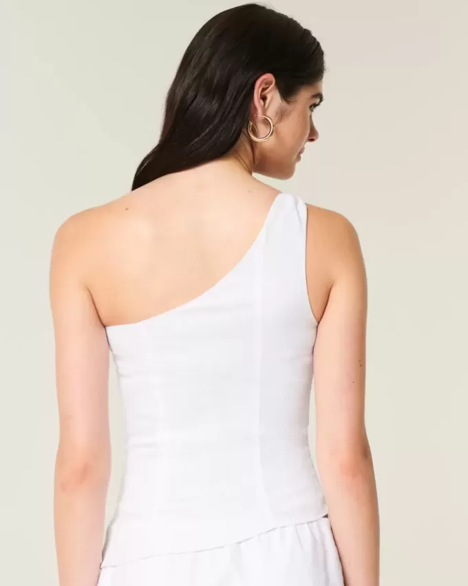 Linen-Blend One-Shoulder Top