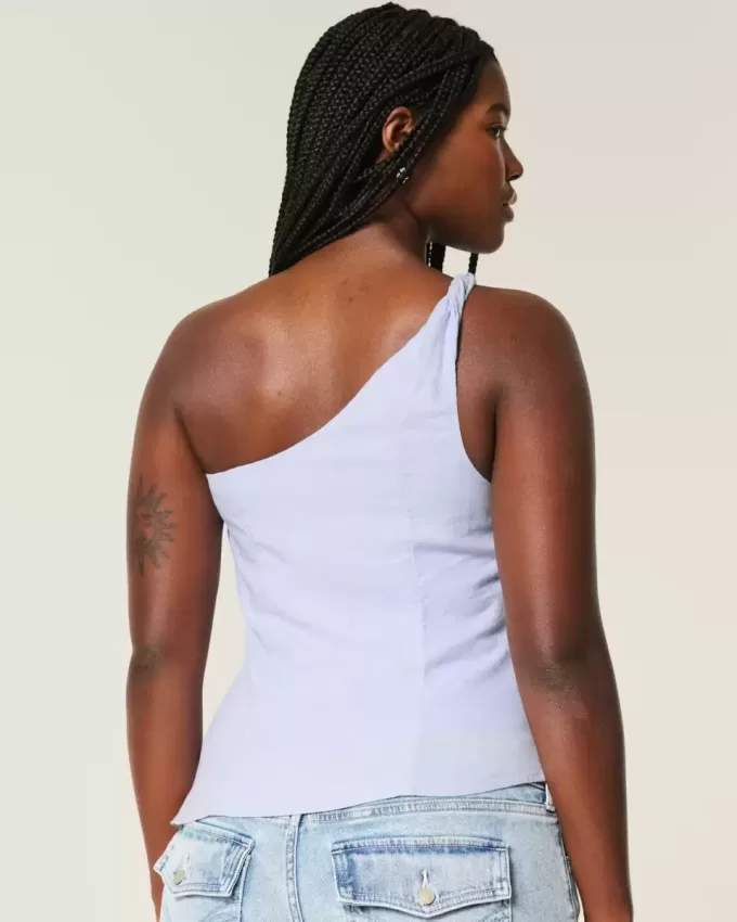 Linen-Blend One-Shoulder Top