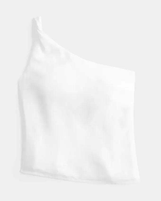 Linen-Blend One-Shoulder Top