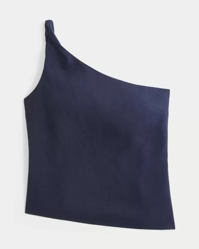 Linen-Blend One-Shoulder Top