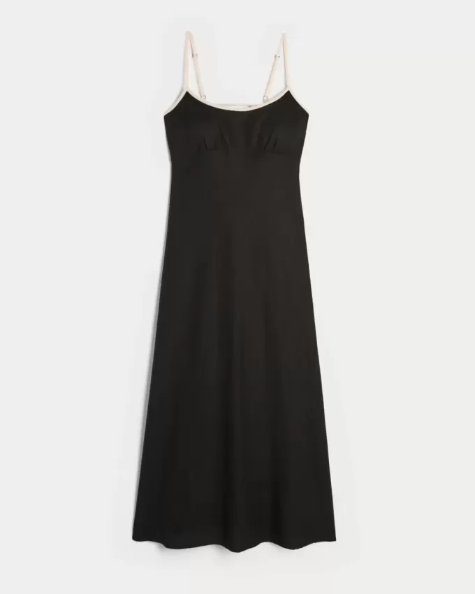 Linen-Blend Open-Back Slip Midi Dress