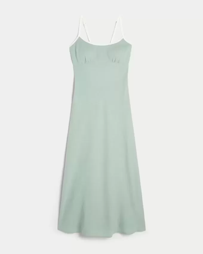 Linen-Blend Open-Back Slip Midi Dress
