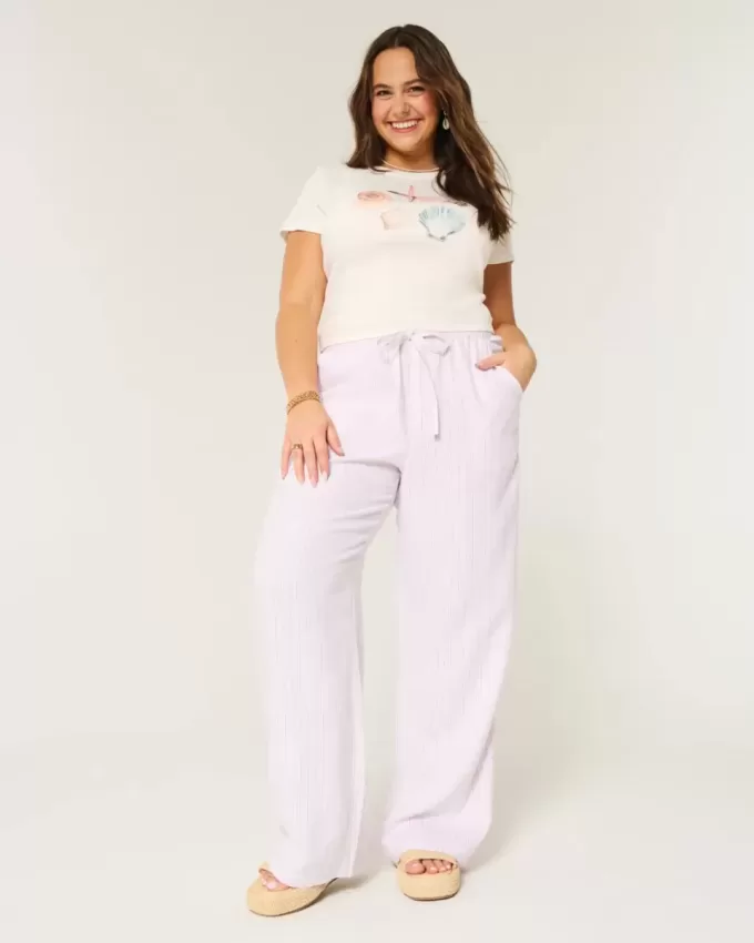 Linen-Blend Pull-On Baggy Pants