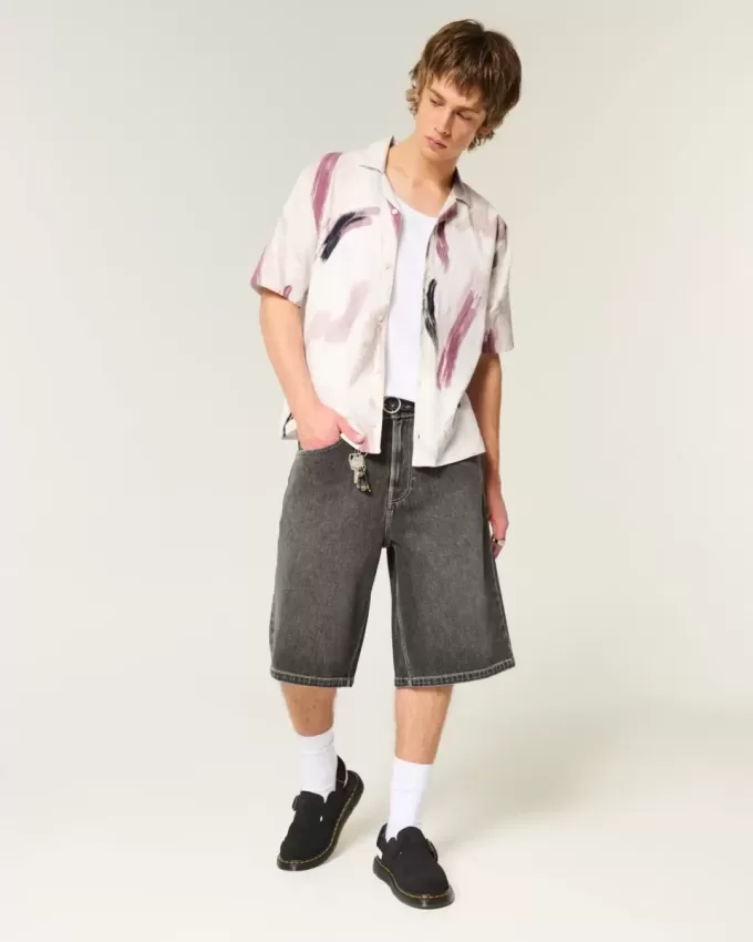 Linen-Blend Short-Sleeve Pattern Shirt