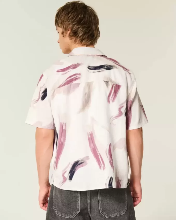 Linen-Blend Short-Sleeve Pattern Shirt