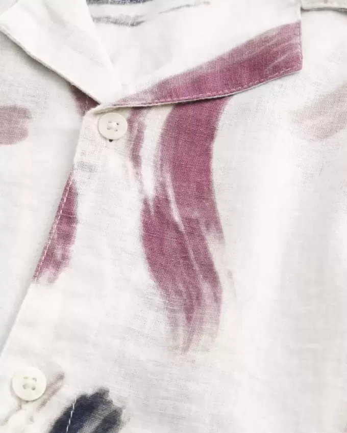 Linen-Blend Short-Sleeve Pattern Shirt