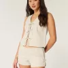 Linen-Blend Side Bow Soft Shorts