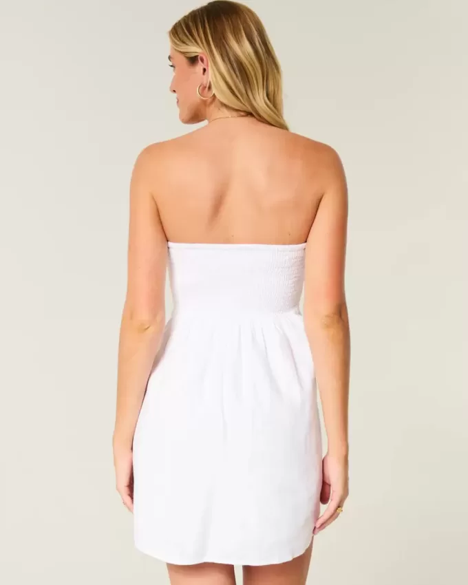 Linen-Blend Strapless Mini Dress