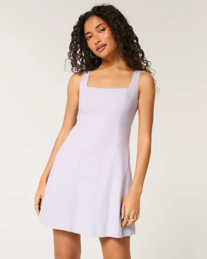 Linen-Blend Structured Mini Dress