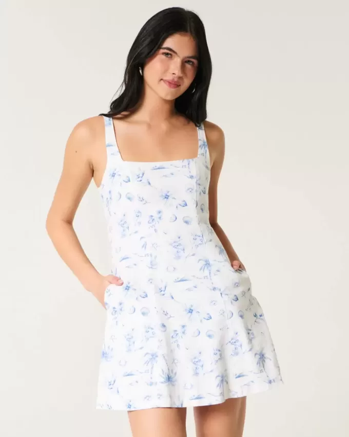 Linen-Blend Structured Mini Dress