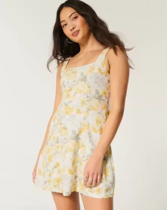 Linen-Blend Structured Mini Dress