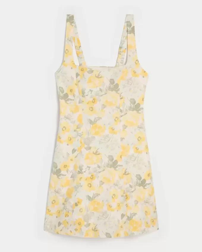 Linen-Blend Structured Mini Dress