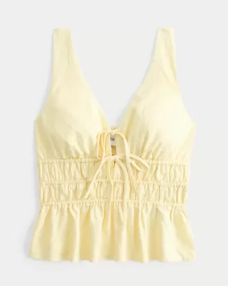 Linen-Blend Tie-Front Peplum Top