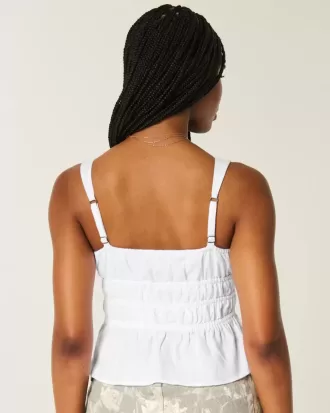 Linen-Blend Tie-Front Peplum Top