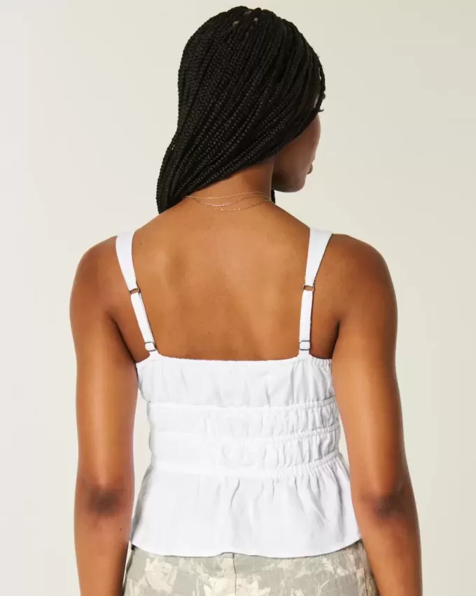 Linen-Blend Tie-Front Peplum Top