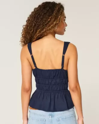 Linen-Blend Tie-Front Peplum Top