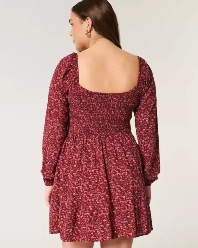 Long-Sleeve Cinch Bust Mini Dress