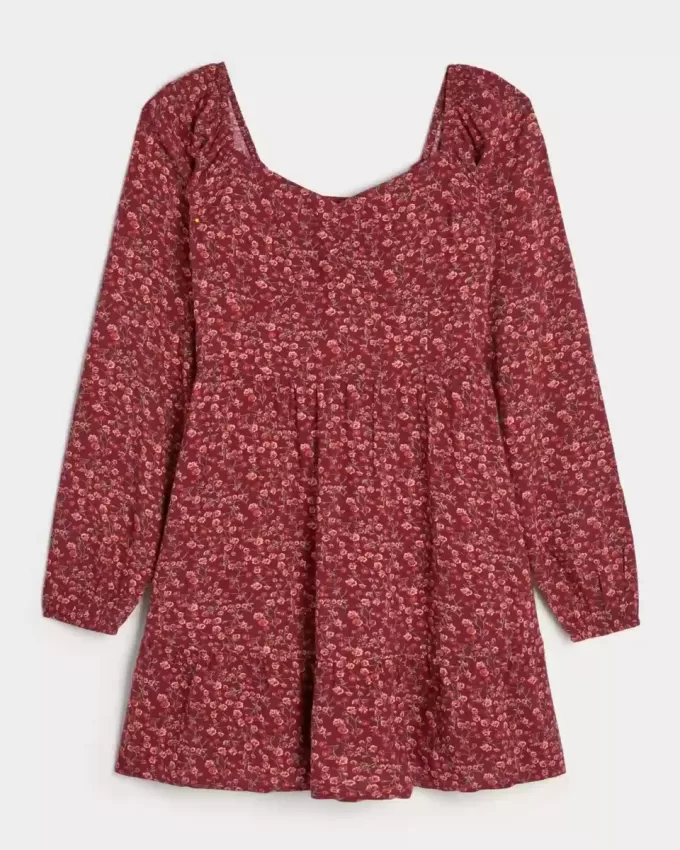 Long-Sleeve Cinch Bust Mini Dress