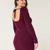 Long-Sleeve Cinch Bust Open-Back Sweater Dress