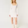 Long-Sleeve Cinch Bust Open-Back Sweater Dress
