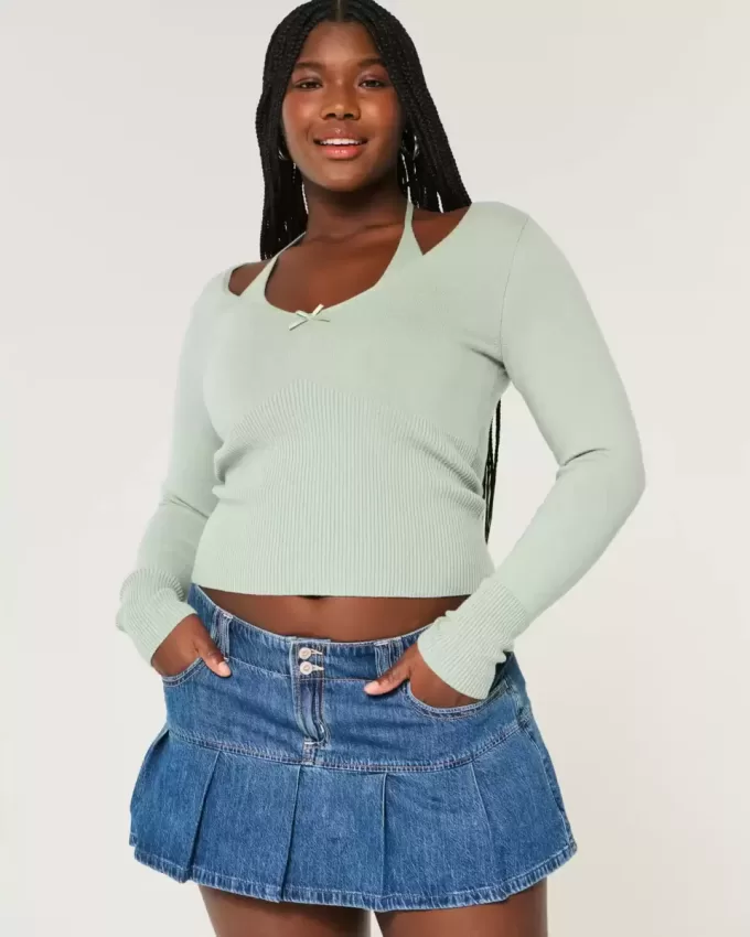 Long-Sleeve Halter Tie Sweater