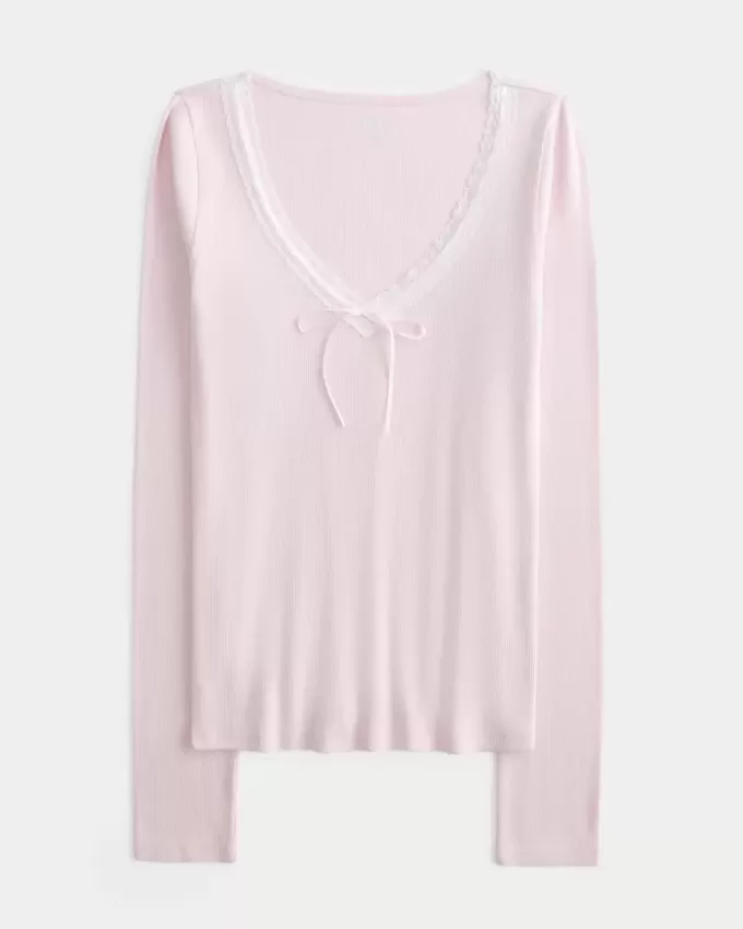 Long-Sleeve Lace Trim Top