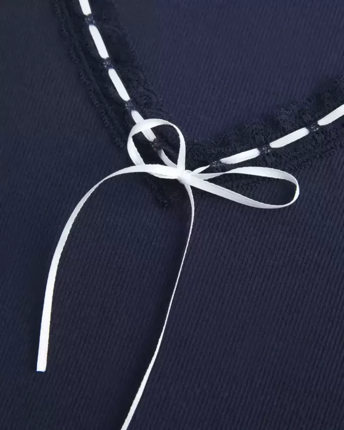 Long-Sleeve Lace Trim Top